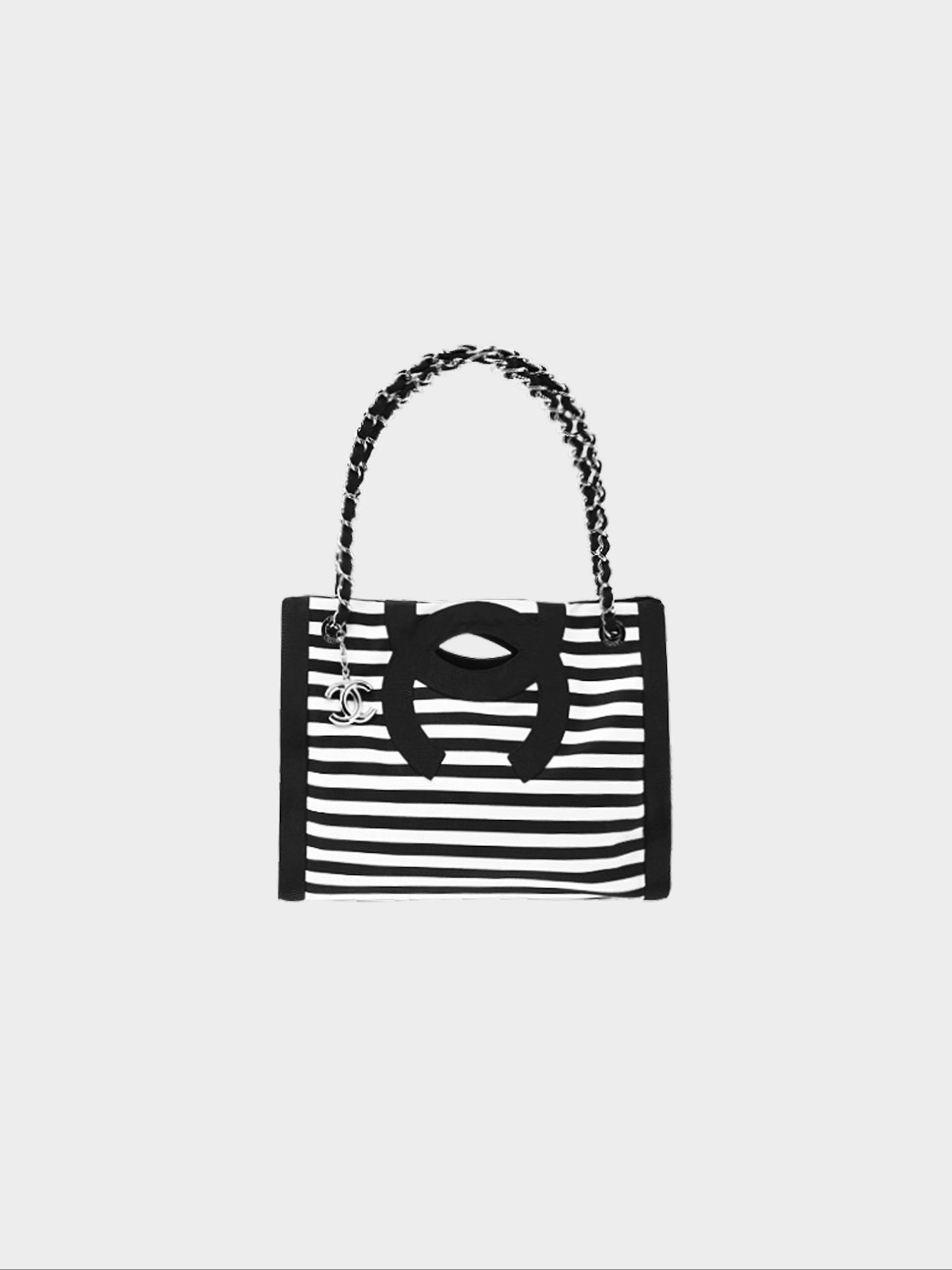 Chanel 2009-2010 Black and White Stripe Shopping Tote Bag