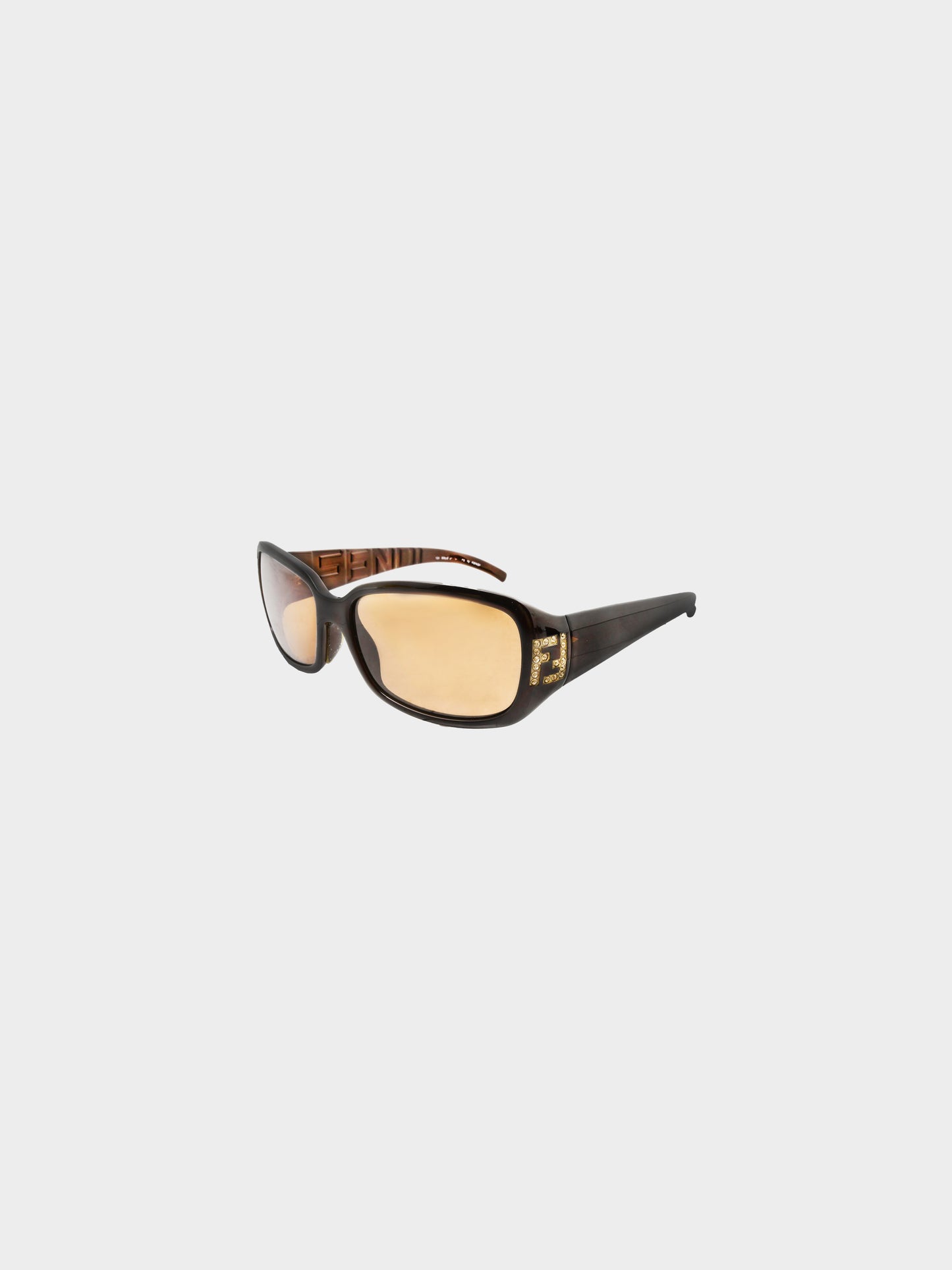 Fendi 2000s Brown Rhinestone FF Logo Sunglasses