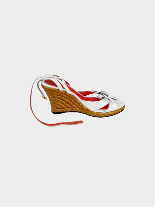 Celine by Michael Kors 2000s White Floral Leather Wedge Heels