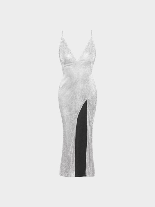 Plein Sud 1990s Metallic Silver Slip Maxi Dress