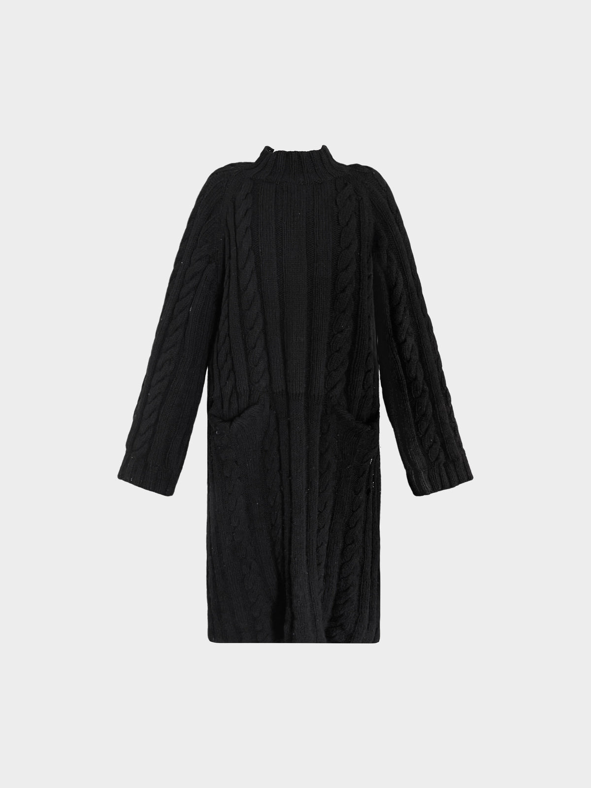 Yohji Yamamoto 1990s-2000s Black Cable Knit Wool Sweater Dress