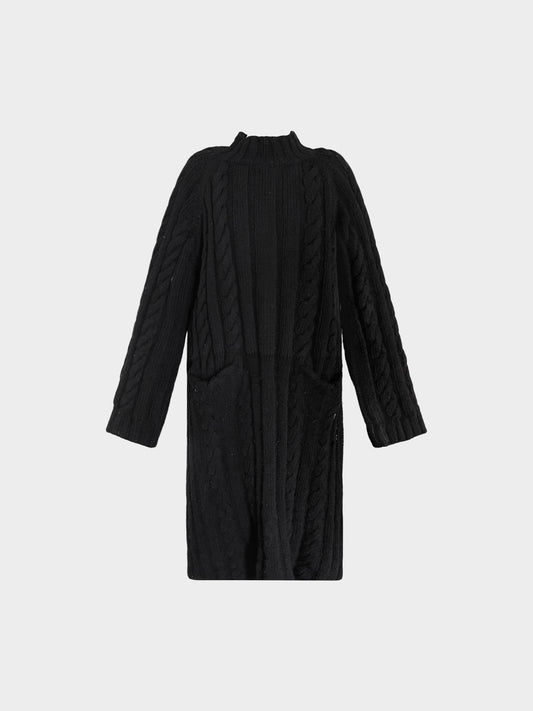 Yohji Yamamoto 1990s-2000s Black Cable Knit Wool Sweater Dress