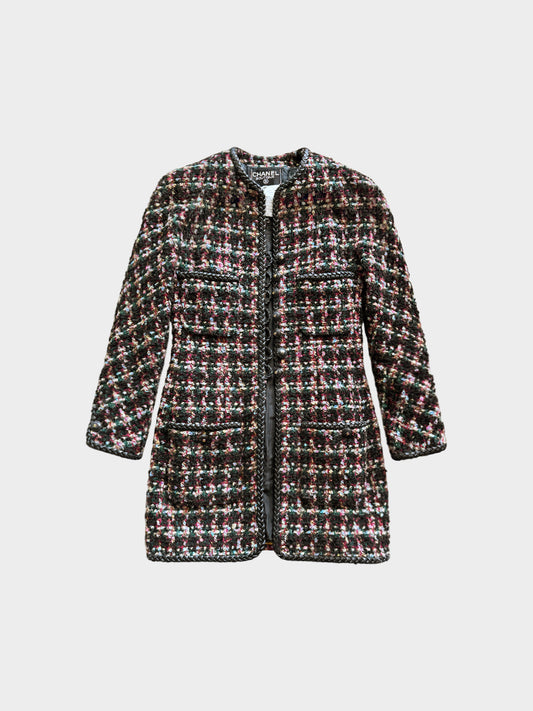 Chanel Early 1990s Multicolor Wool Tweed Boucle Jacket with Braided Leather Trim