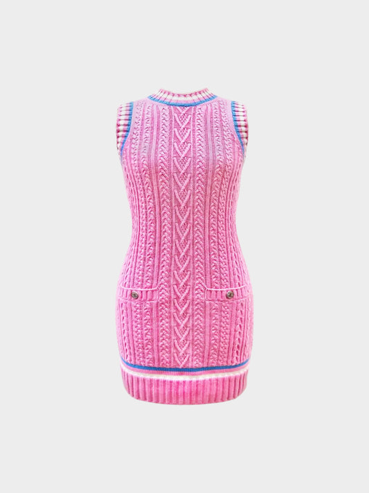 Chanel 2023 Pink Cable Knit Dress