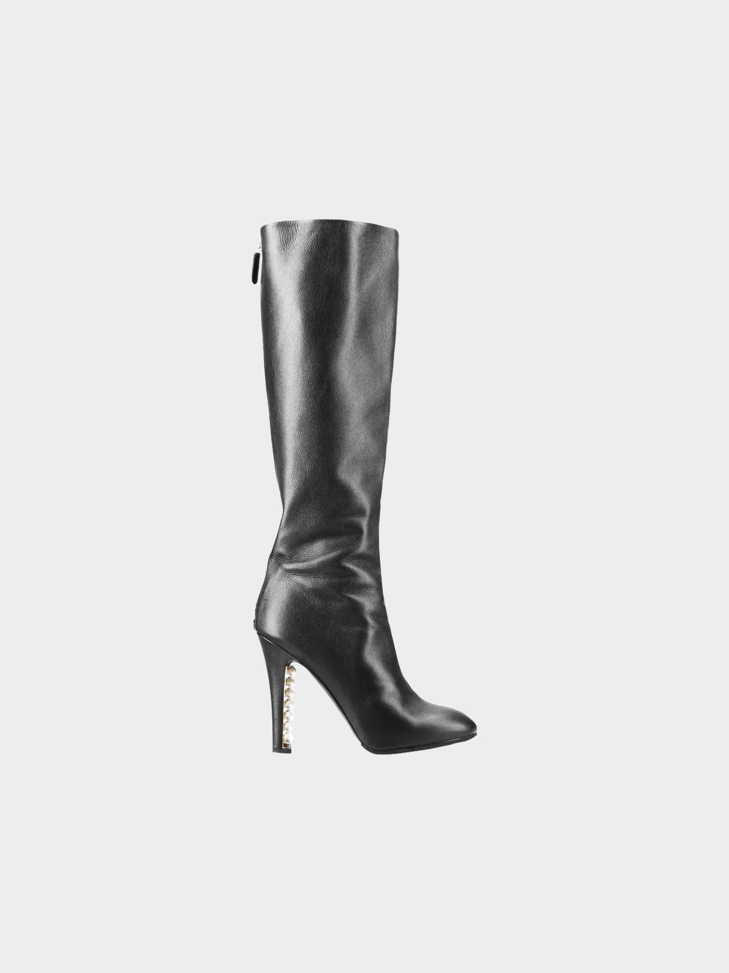 Chanel by Karl Lagerfeld FW 2013 Black Leather and Faux Pearl Long Boots