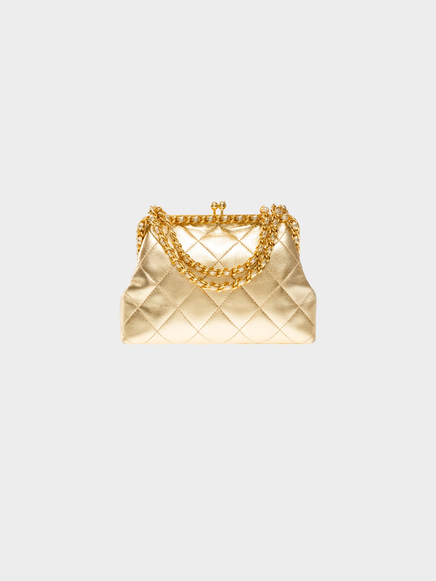 Chanel 1994-1996 Metallic Gold Quilted Leather Evening Bag
