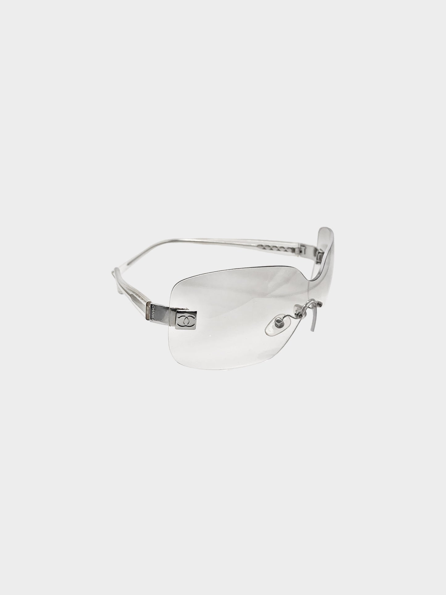 Chanel 2000s Silver Rimless Mono Lens Sunglasses