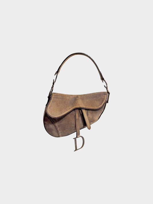 Christian Dior 2001 Aged Brown Suede Saddle Bag