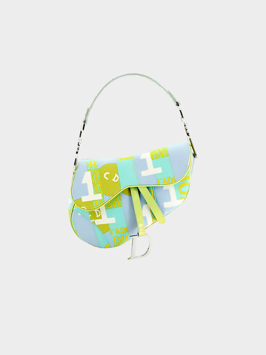 Christian Dior by John Galliano SS 2002 Rare Cartoon Collection Printed Canvas Saddle Bag