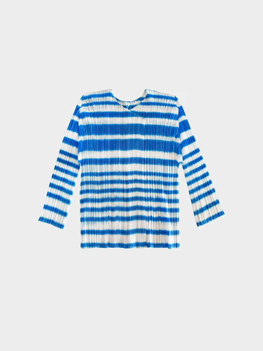 Issey Miyake Pleats Please Fall 2002 Blue and White Striped Cardigan