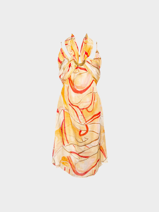 Valentino 2000s Swirl Print Sheer Halter Dress