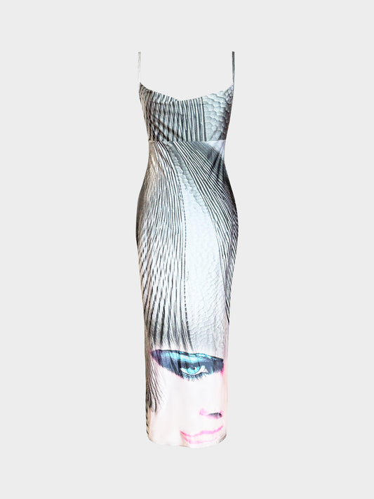 Roberto Cavalli SS 2001 Face Print Silk Maxi Dress