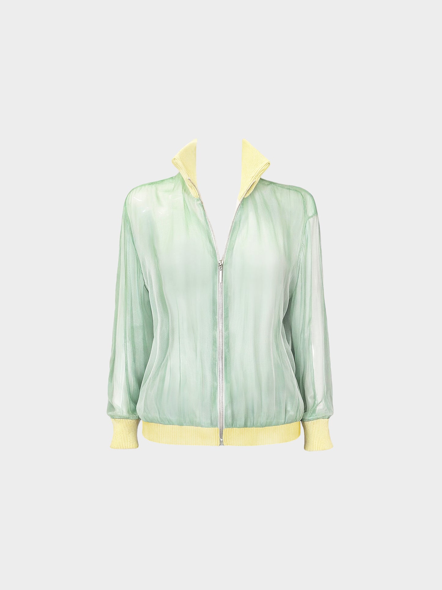 Christian Dior by John Galliano 2001 Green Iridescent Sheer Silk Chiffon Bomber Jacket