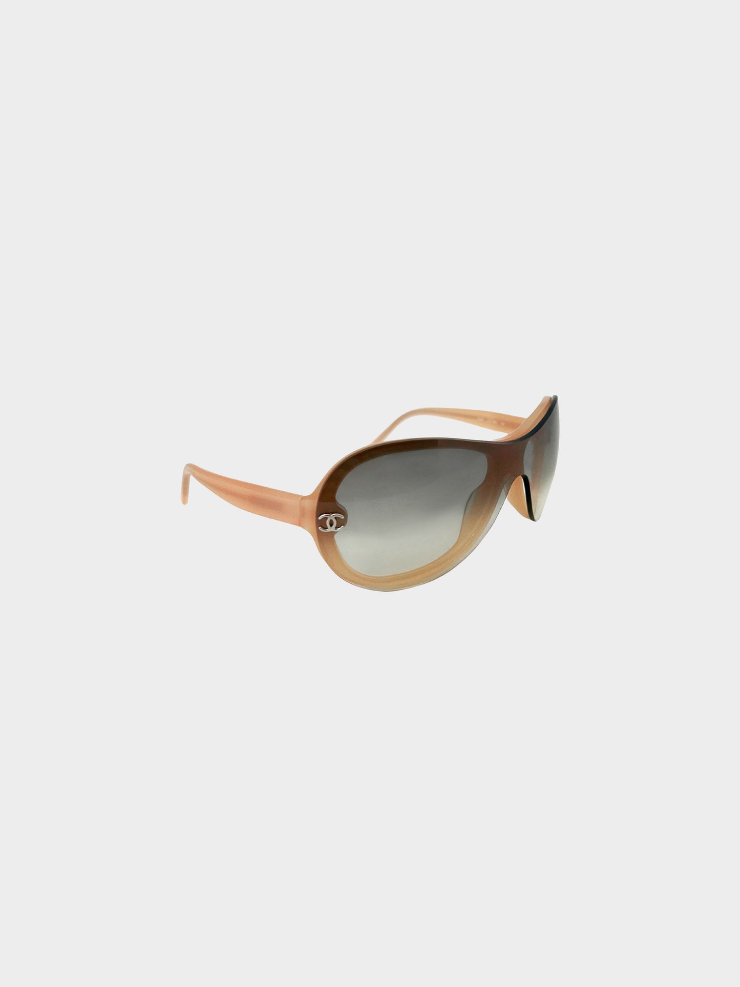 Chanel Early 2000s Pink Frame and Gradient Grey Tinted CC Round Sunglasses