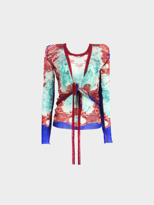 Jean Paul Gaultier 2007 Cherub Print Tank and Wrap Up Top Set
