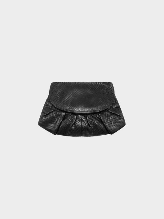 Bottega Veneta 2000s Black Python Leather Clutch Bag