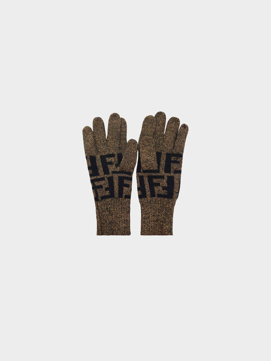 Fendi 2000s Brown and Black Wool Zucca Print Gloves