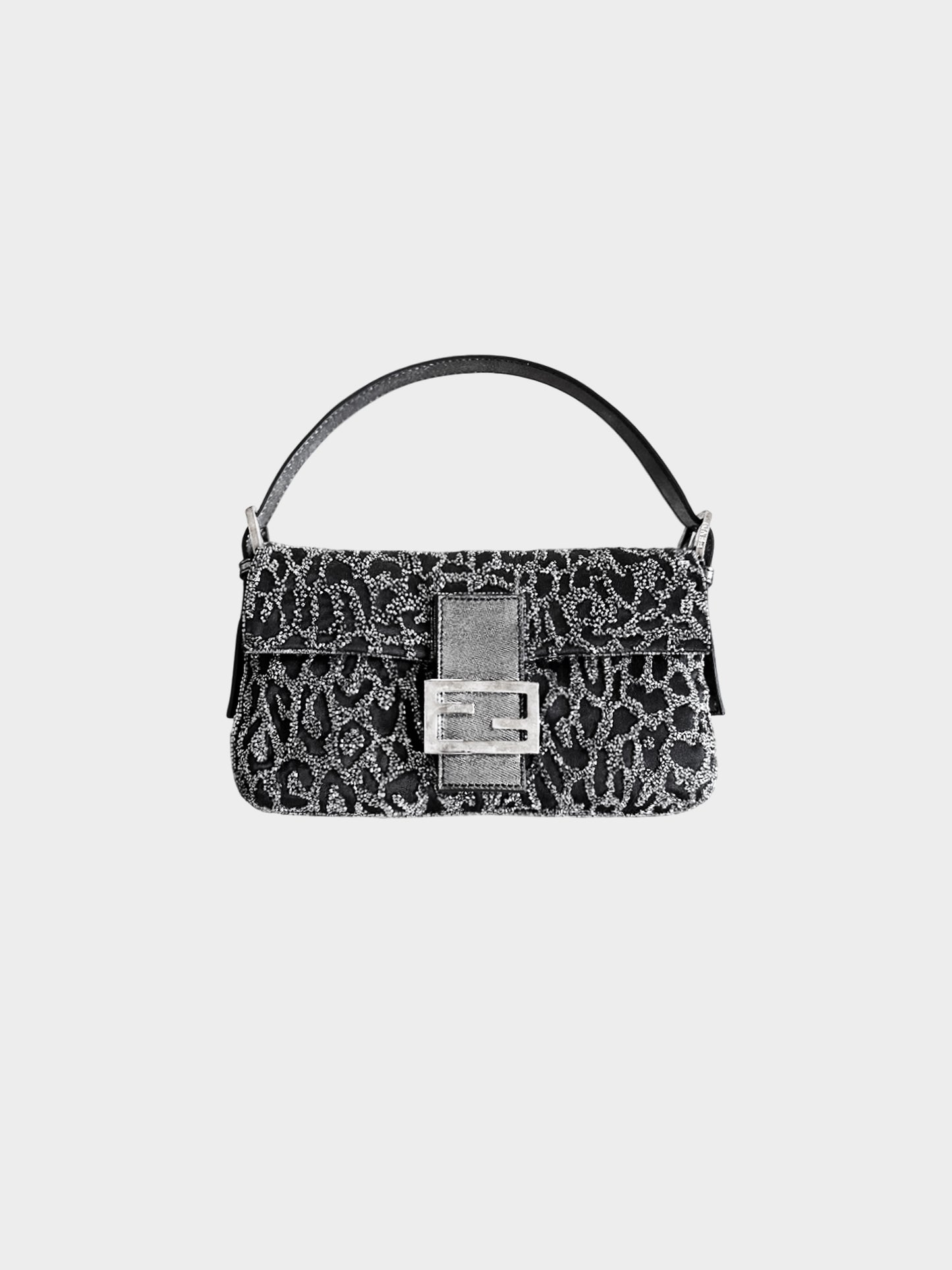 Fendi 2010s Black Cheetah Pattern Beaded Baguette