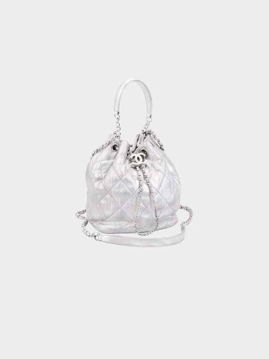 Chanel 2017-2018 Silver 2-Way Drawstring Bucket Bag