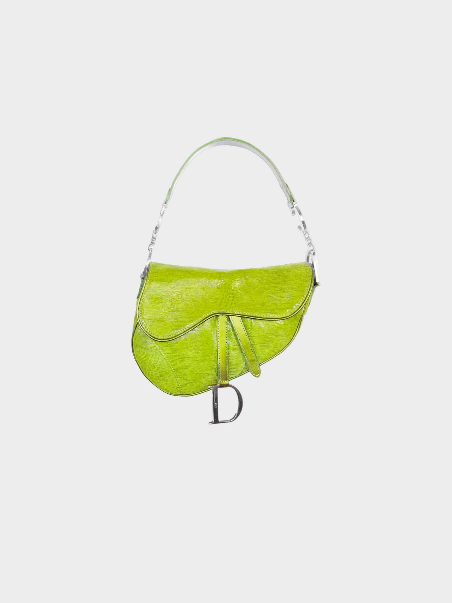 Christian Dior by John Galliano 2001 Green Lizard Patent Leather Saddle Bag