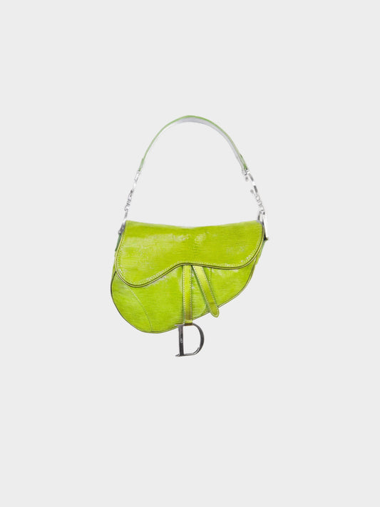 Christian Dior by John Galliano 2001 Green Lizard Patent Leather Saddle Bag