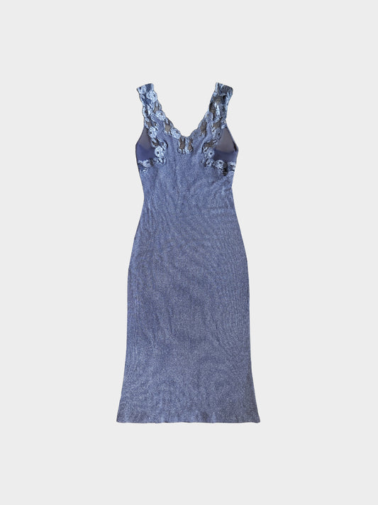 La Perla 2000s Greyish Purple Lace Slip Dress