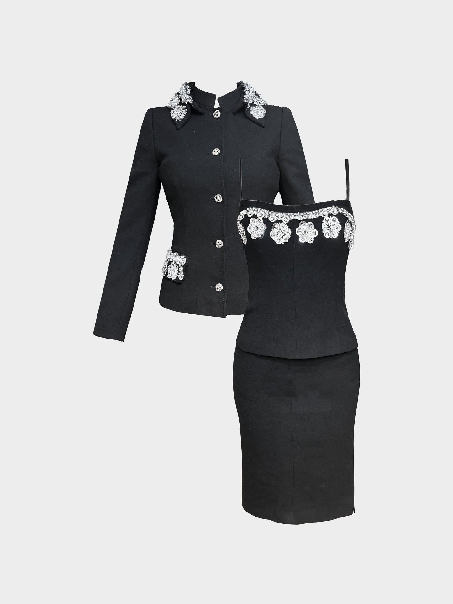 Dolce and Gabbana 2000s Rhinestone and Sequins Embellished Three-piece Set