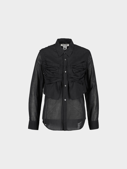 Comme des Garçons 2014 Black Cotton Pleated and Creased Raw-edge Shirt