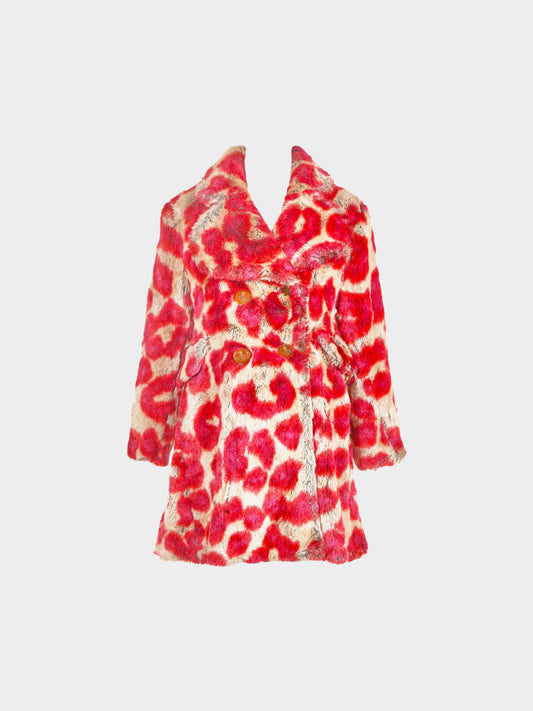 Vivienne Westwood FW 1992-1993 Red and Brown Faux Fur Leopard Print Double-breasted Coat