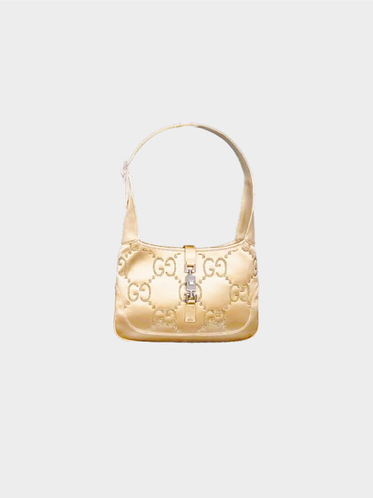 Gucci 2000s Rare Beige Satin Monogram Jackie Handbag