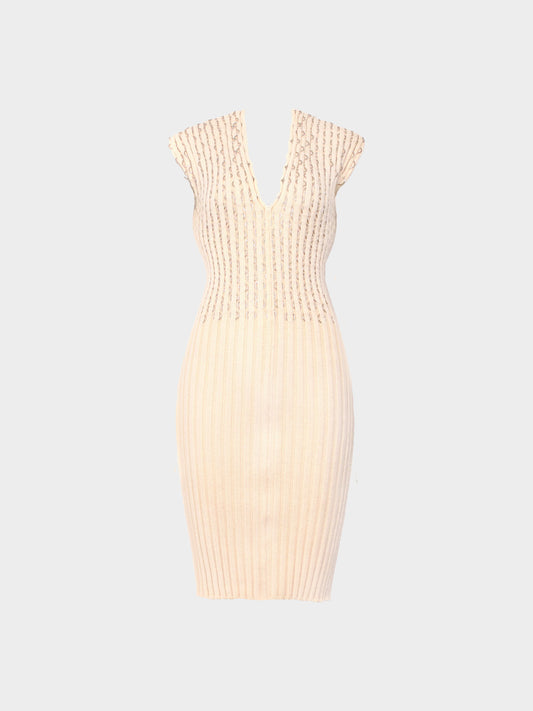 Paco Rabanne FW 2000-2001 Beige Fitted Knit Dress with Metal Rings