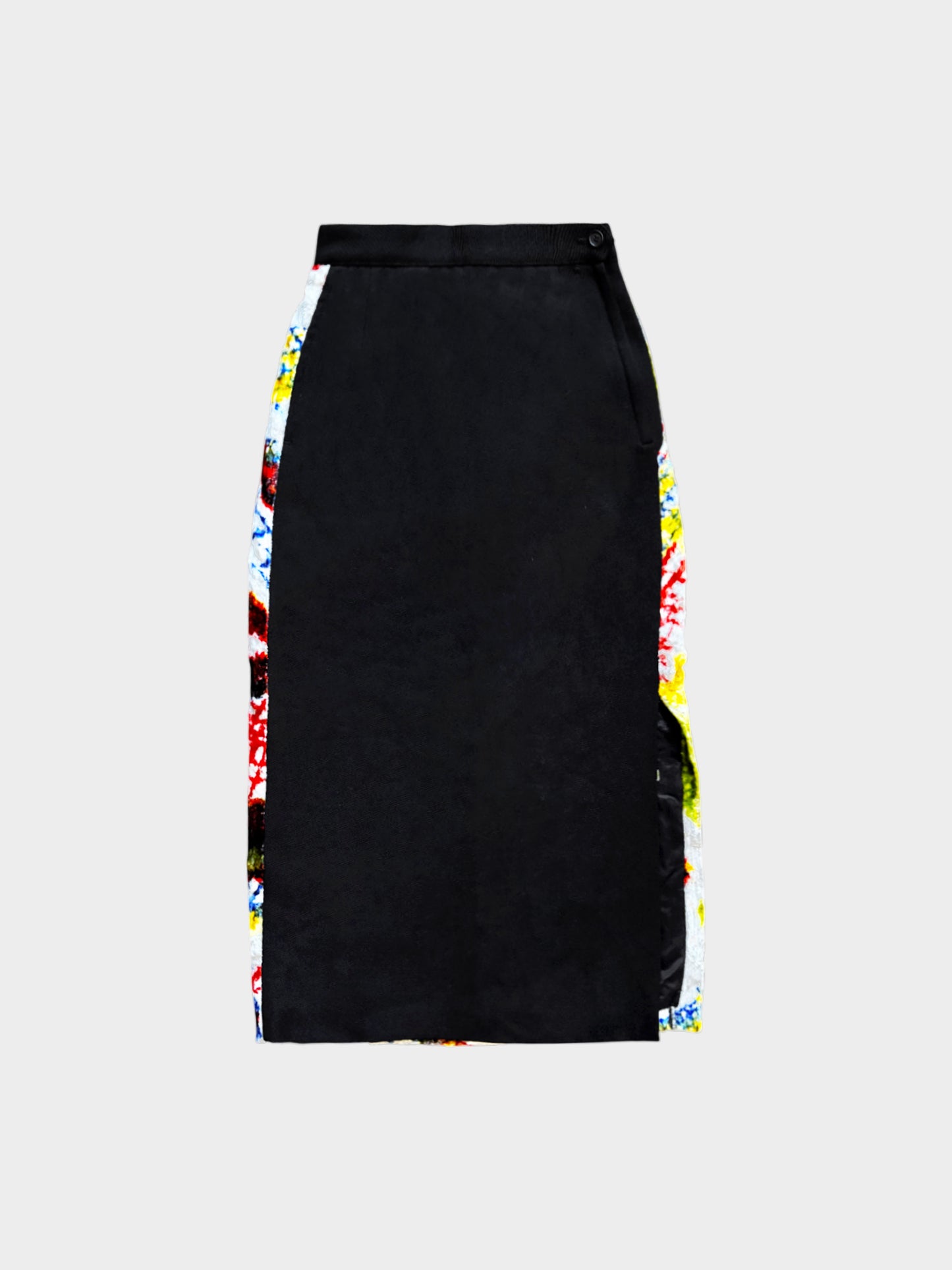 Issey Miyake 1990s Multicolor Printed Velvet and Gabardine Skirt
