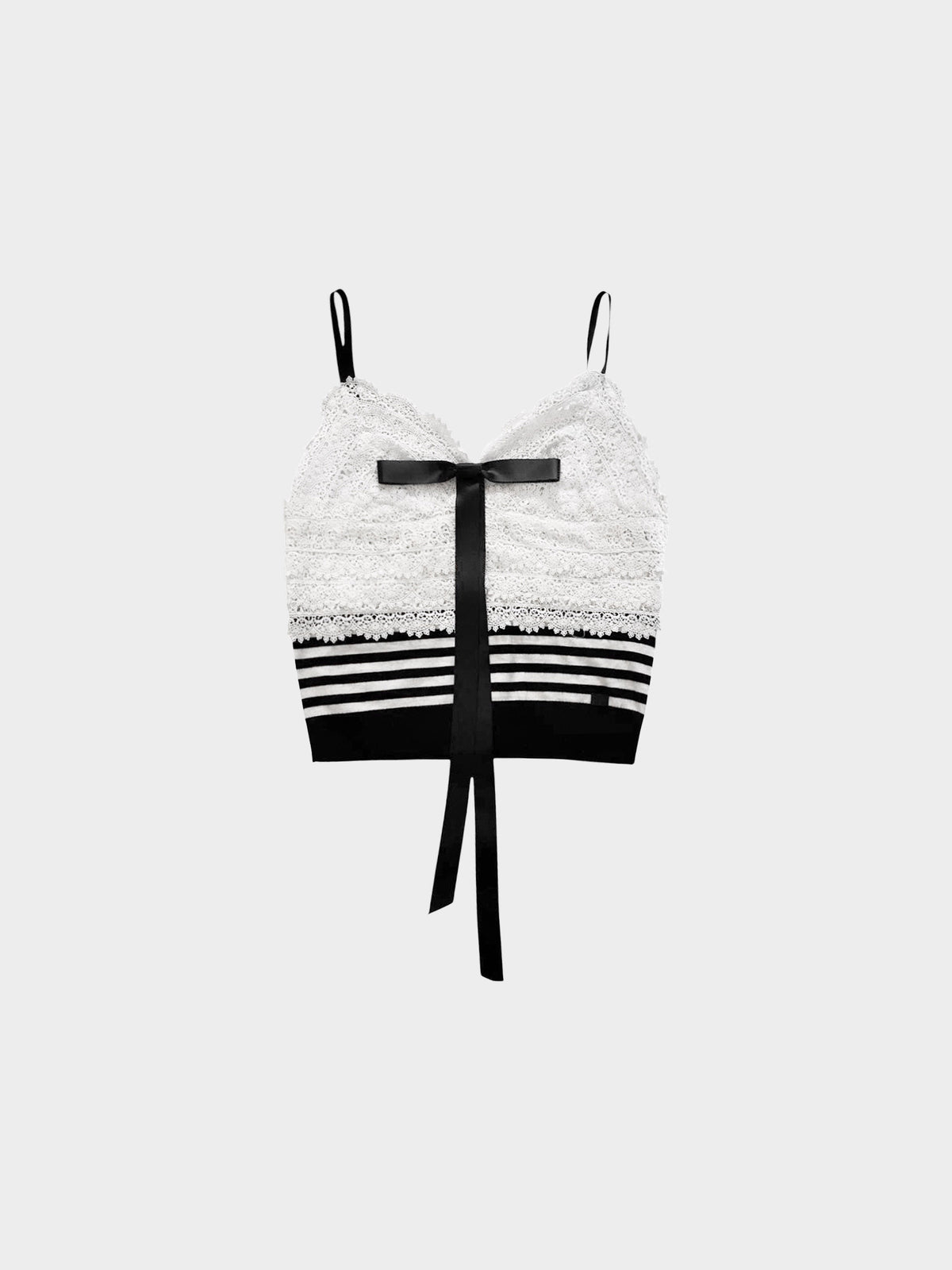 Chanel SS 2005 Black and White Lace and Stripe Printed Top
