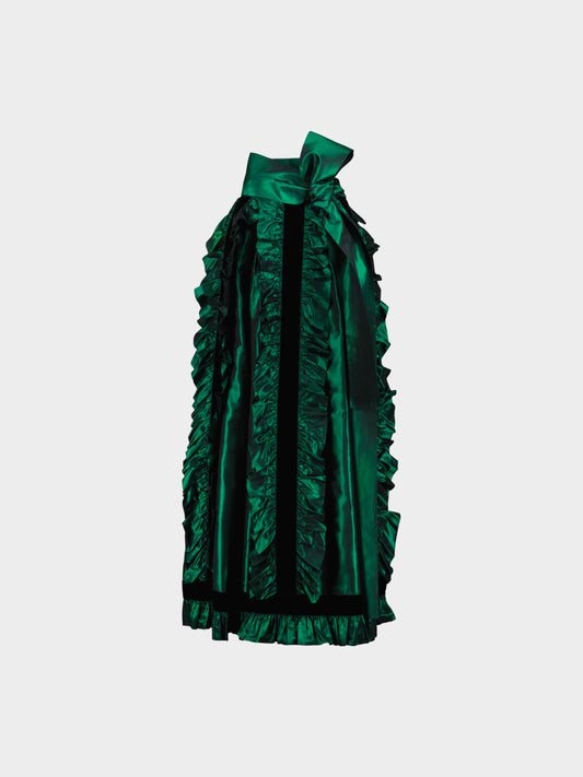 Yves Saint Laurent 1970s Green Ruffled Taffeta Skirt