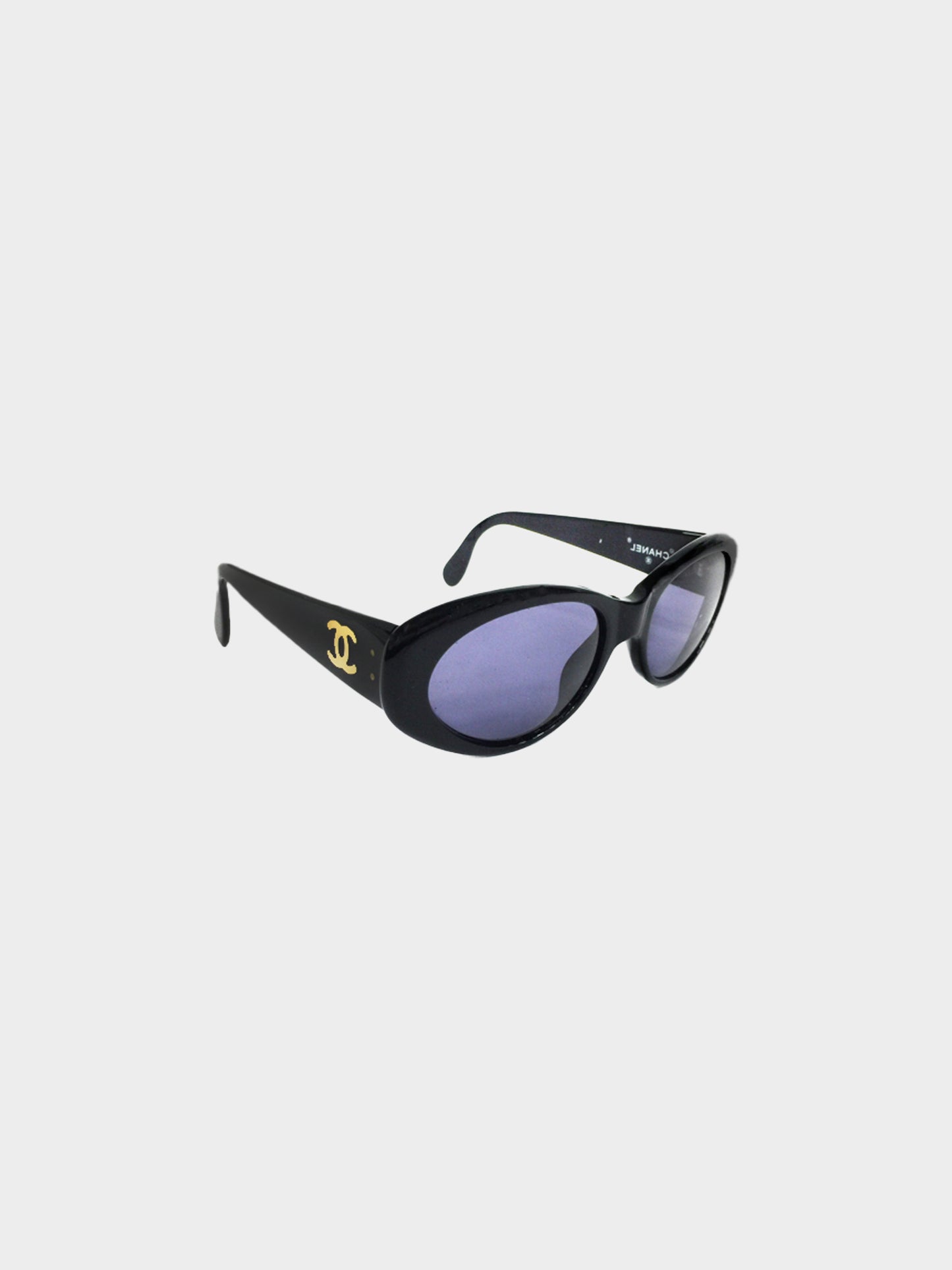 Chanel 2000s Black CC Oval Sunglasses