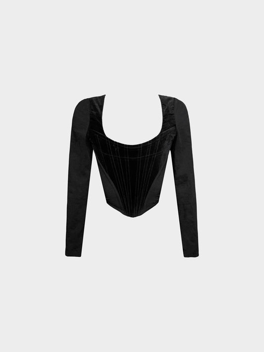 Vivienne Westwood 1990s Black Wool and Velvet Long Sleeve Corset