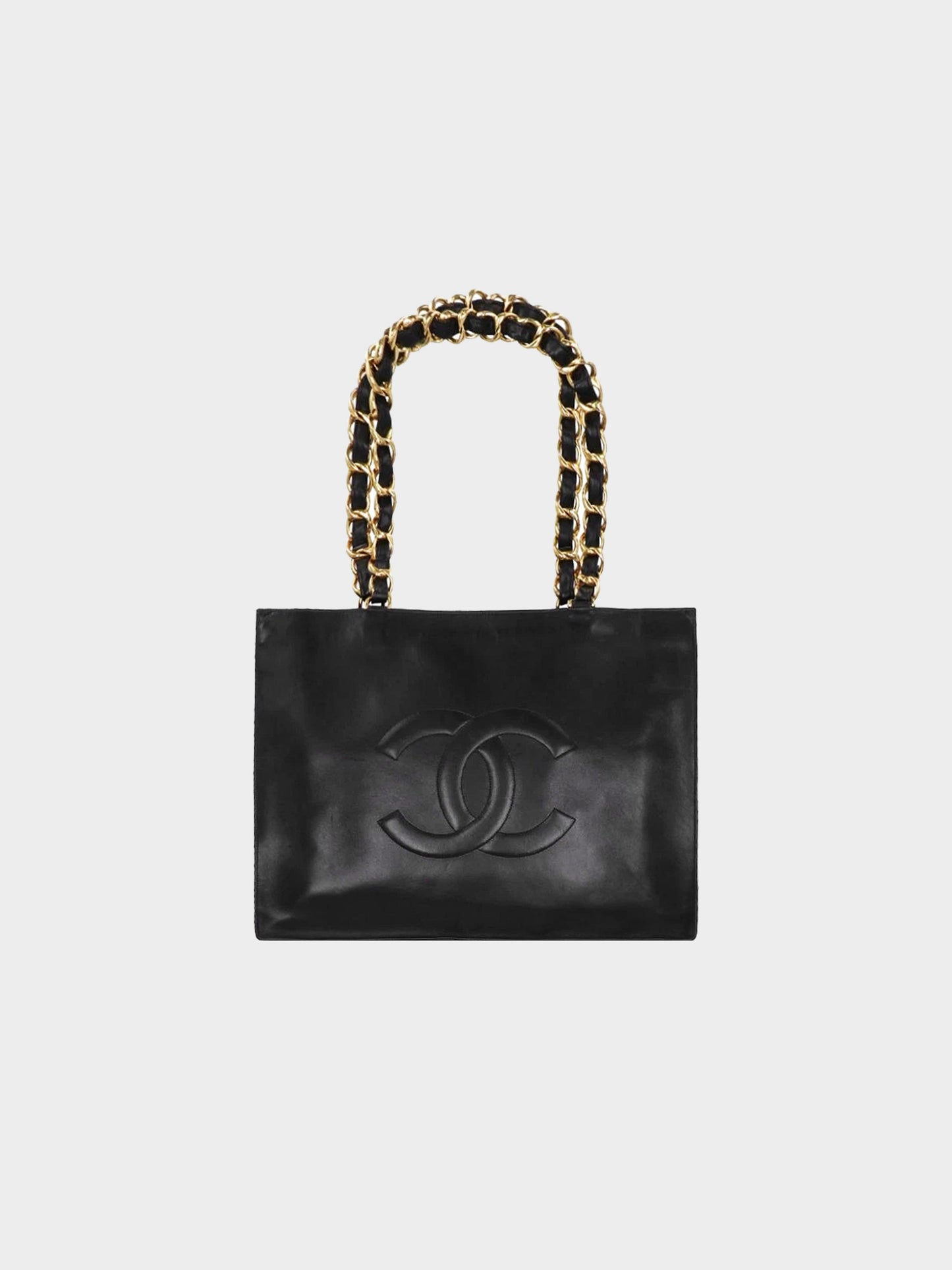 Chanel 1990s Black Lambskin Leather CC Tote Bag