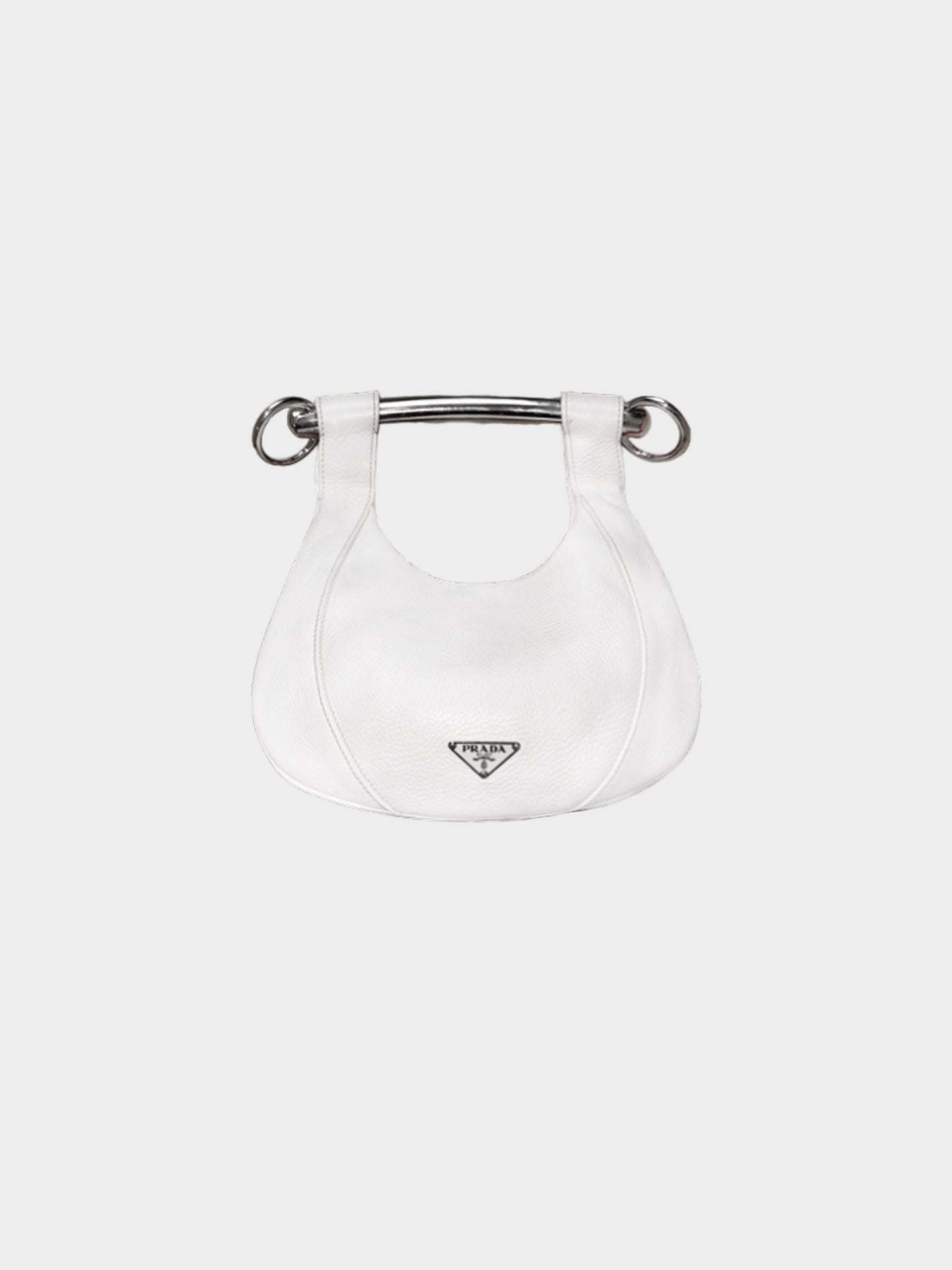 Prada 2000s White Leather Vitello Daino Metal Bar Top Handle Bag