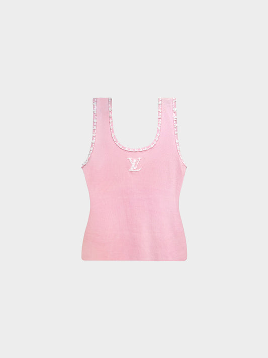 Louis Vuitton 2000s Pink Beaded Logo Tank Top