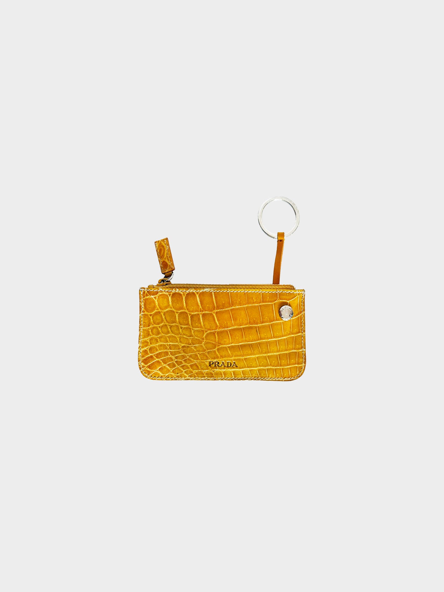 Prada 2000s Yellow Crocodile Leather Key Pouch