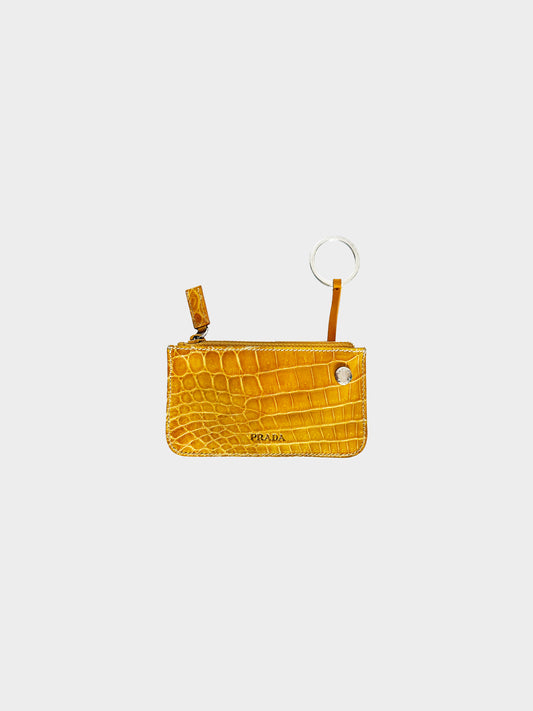Prada 2000s Yellow Crocodile Leather Key Pouch