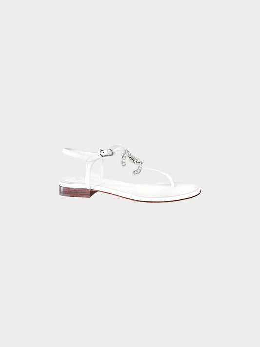 Chanel 2010s White Leather Silver CC Thong Sandals