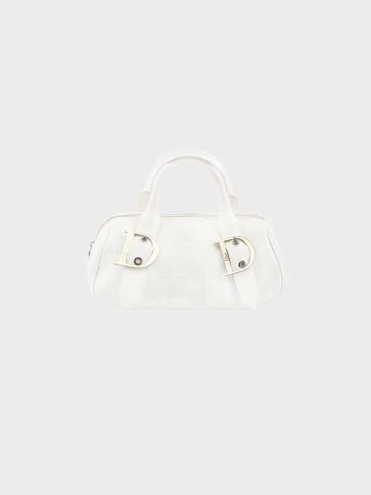 Christian Dior by John Galliano Mid-2000s White Leather Cannage Boston Bag