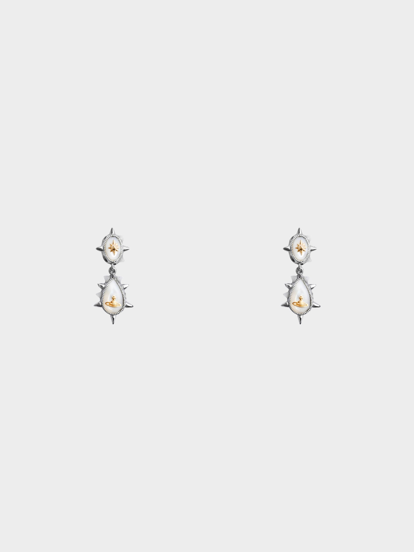 Vivienne Westwood Mid-2000s Silver Spike Studded Faux Pearl Resin Orb Earrings