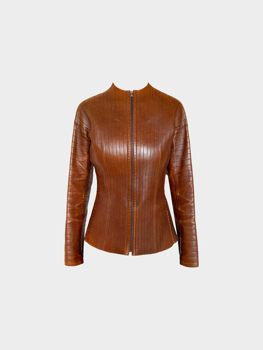Lanvin 2003 Brown Leather Zip-up Jacket