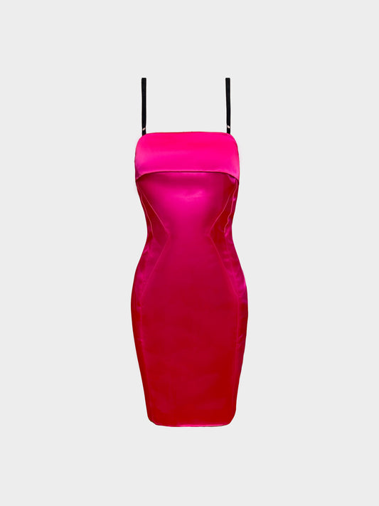 Dolce and Gabbana 2000s Pink Satin Fitted Midi Dress
