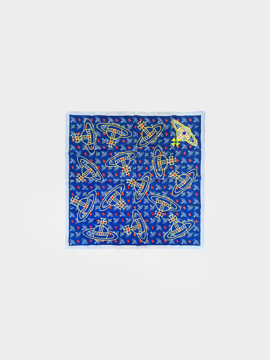Vivienne Westwood 2000s Blue All-over Orb Pattern Print and Patch Handkerchief