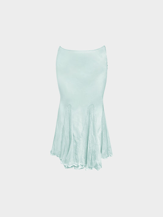John Galliano Late 1990s Blue Silk Flared Mermaid Long Skirt