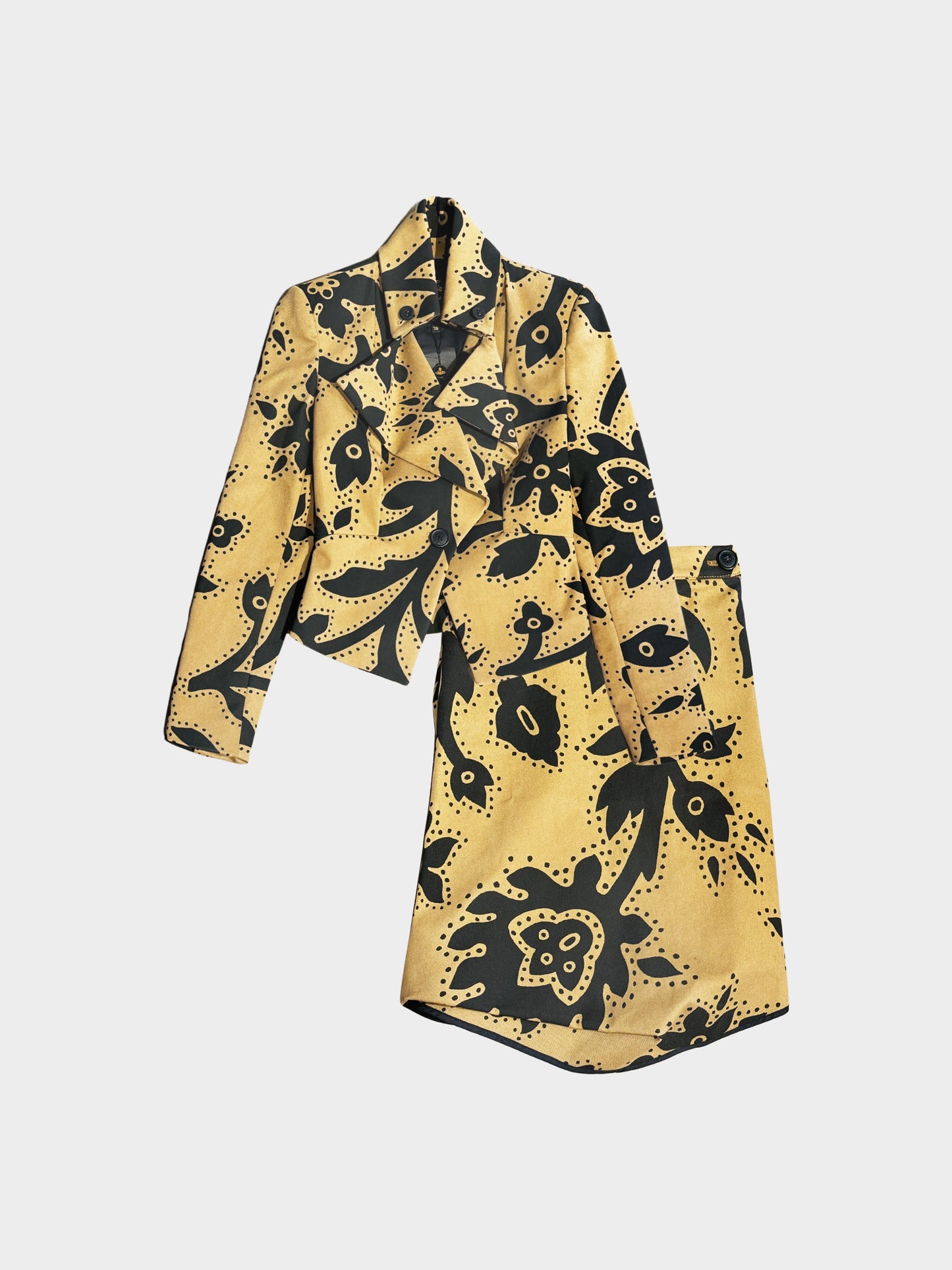 Vivienne Westwood Anglomania 2000s Brown and Black Abstract Floral Print Jacket And Skirt Set