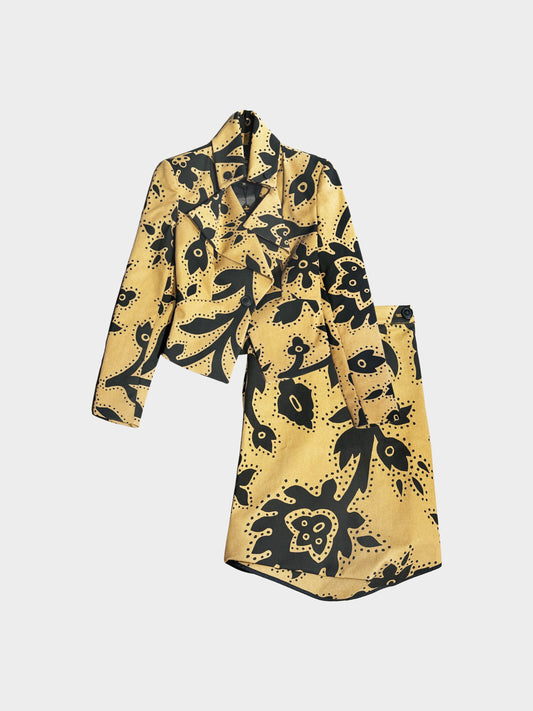 Vivienne Westwood Anglomania 2000s Brown and Black Abstract Floral Print Jacket And Skirt Set